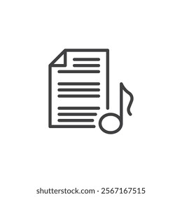 Write Lyrics line icon. linear style sign for mobile concept and web design. Document file and music note outline vector icon. Symbol, logo illustration. Vector graphics