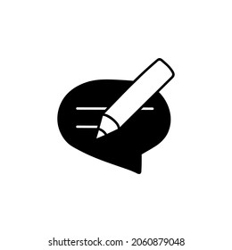 Write message icon   in solid black flat shape glyph icon, isolated on white background 