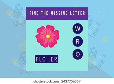 Write missing letter . spelling game for kids. worksheet for kids. free vactor