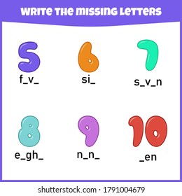 Write the missing letter. Worksheet for education. Fill in the missing letter. Mini-game for children.