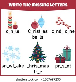 Write the missing letter. Worksheet for education. Fill in the missing letter. Mini-game for children.