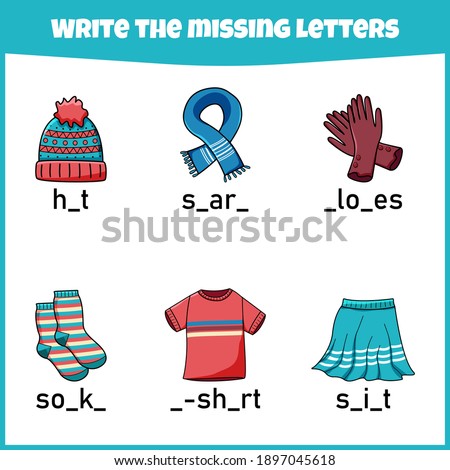 Write the missing letter. Worksheet for education. Fill in the missing letter. Mini-game for children.