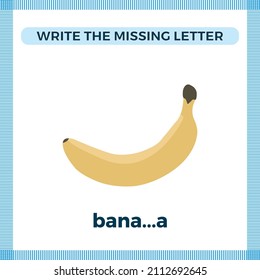 Write the missing letter. Worksheet for kids education. Flashcard for children. Vector illustration with a window