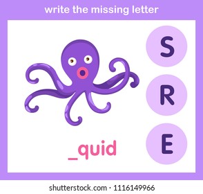 write the missing letter,illustration, vector