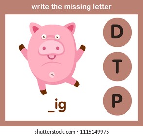 write the missing letter,illustration, vector
