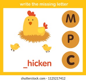 write the missing letter,illustration, vector