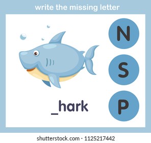 write the missing letter,illustration, vector