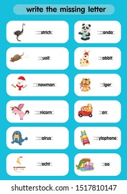 write the missing letter,illustration, vector