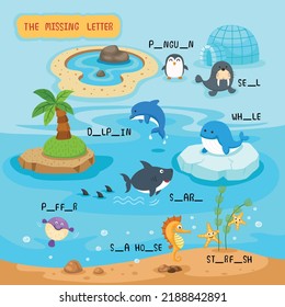 write the missing letter,illustration, vector
