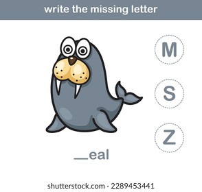 write the missing letter,illustration, vector