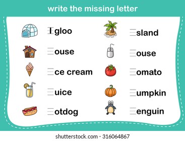 write the missing letter,illustration, vector