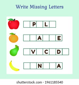 Write Missing Letters Game for Kids. Perfect for Children Activity.
