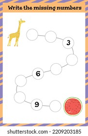 write the missing number - Worksheet for education.