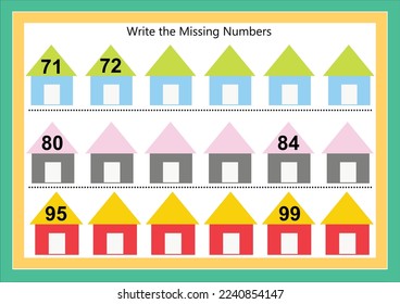 Write the missing number worksheet. Random missing Number worksheet is a math education game for children. Complete row, write missing numbers. 