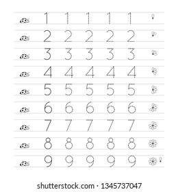 Write missing numbers. Learn to write illustration. Vector.