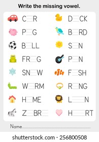 Write the missing vowel  - Worksheet for education