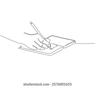 Write in a notebook, take notes, book, textbook one line art. Continuous line drawing of online learning, knowledge, cognition, science, student life, knowledge, school, education.