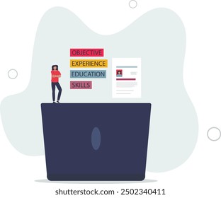 Write objectives, experience, skills and education on letter for human resources .flat design with people.