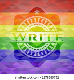 Write on mosaic background with the colors of the LGBT flag