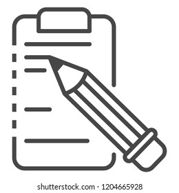 Write pencil on clipboard icon. Outline write pencil on clipboard vector icon for web design isolated on white background