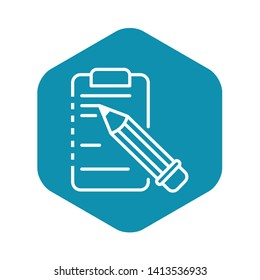Write pencil on clipboard icon. Outline write pencil on clipboard vector icon for web design isolated on white background