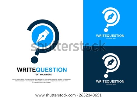 Write question logo with a pen nib inside a question mark for content and communication.