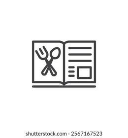 Write Recipe line icon. linear style sign for mobile concept and web design. A cookbook with a spoon and fork crossed outline vector icon. Symbol, logo illustration. Vector graphics