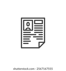 Write Resume line icon. linear style sign for mobile concept and web design. A personal document with person profile outline vector icon. CV symbol, logo illustration. Vector graphics