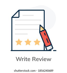 Write review icon style, pencil with file flat vector 