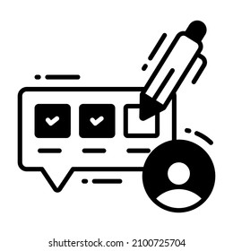 Schreibrezensymbol, Umfrage und Feedback, moderne Vektorgrafik 