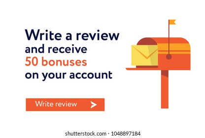 Write a review and receive bonuses pop up template (Flat Style Vector Illustration UI UX Design) with Text Box and Subscribe Button Template