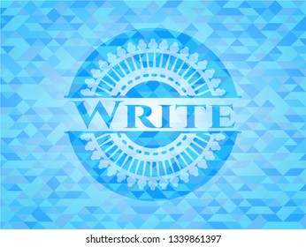 Write sky blue emblem with mosaic background