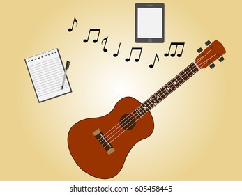 write a song or music with guitar vector illustration background. 