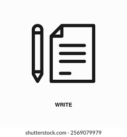 Write thin line icon or logo. Symbol or sign on business or finance ui theme. Vector line illustration.