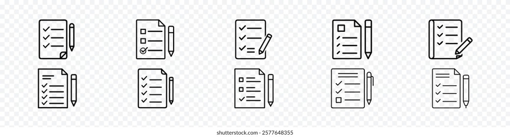 Write To-Do List line icon. A paper with check mark and pencil outline vector icon, Checklist with pencil icon