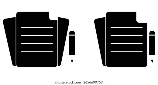 Ícone da linha Gravar Lista de Tarefas Pendentes. Um papel com marca de seleção e ícone de lápis, Lista de verificação com ícones de lápis. Conjunto de ícones de documentos de papel. Ícones de página de documento de papel dobrado,ícone de documento de assinatura vetor eps 10