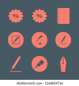 write vector icons set. with pen ink, discount tag, fountain pen and pencil in set