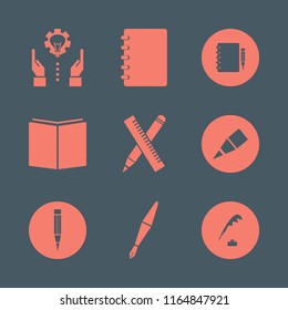 write vector icons set. with pencil, open book, notebook and ruler and pencil in set