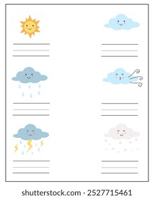 Write the weather words activity for kids, weather worksheet, how is the weather printable for preschool or kindergarten 