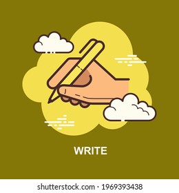 Write with yellow pen holding in hands and writing flat concept design