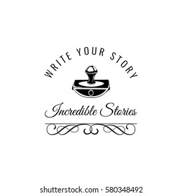 Write your story. Vintage Writer label. Old paperweight on a white background.