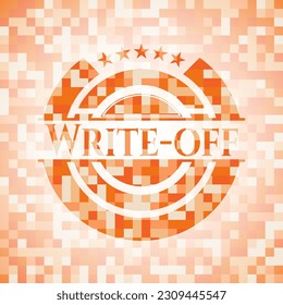 Write-off abstract emblem, orange mosaic background 