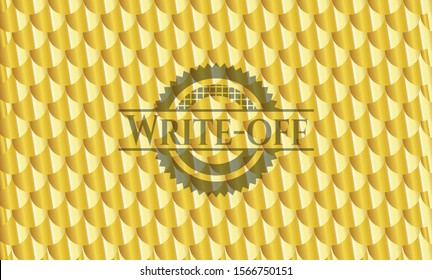 Write-off gold badge. Scales pattern. Vector Illustration. Detailed.