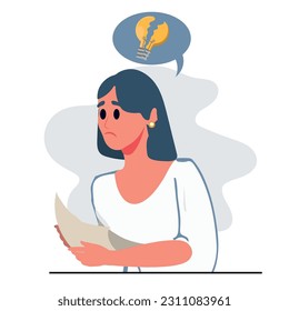 Writer burnout, creative crisis concept. Abandoned idea. Flat vector illustration isolated on white background.