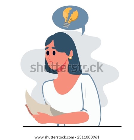 Writer burnout, creative crisis concept. Abandoned idea. Flat vector illustration isolated on white background.