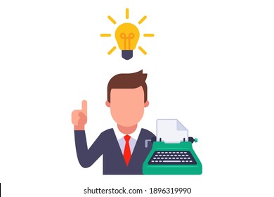 the writer came up with a brilliant idea. inspiration of a creative person. flat vector illustration isolated on white background.