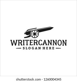 writer cannon logo design template with pen and cannon