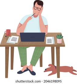 Writer at computer semi flat color vector character. Sitting figure. Full body person on white. Hobby and leisure activity isolated modern cartoon style illustration for graphic design and animation