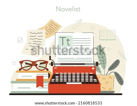 Writer concept. Author writing script of a novel. Bestseller publishing process. Journalist, novelist or poet. Idea of creative literature profession. Flat vector illustration