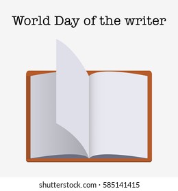 Writer day. Book open with fluttering pages. Isolated on white background. Flat vector stock illustration